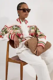 Plus Size Mirrored Viscose Linen Floral Print Woven Shirt