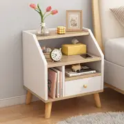 2x Bedside Table Bedroom Nordic Warm White Natural Wood Grain 47x39x53cm Elegant Drawer White
