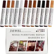 DEWEL Premium Furniture Touch Up Markers, 12 Colors Wood Scratch Repair Markers Kit, Perfect Wood Markers Pens for Scratches, Stains, Wood Floors, Tables, Bedposts