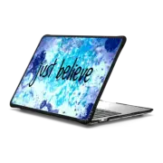 MacBook Pro 13-inch (M1 / M2 / Intel) Impact Case JUST BELIEVE - Modern Stylish Christian Abstract Acrylic Painting Whimsical Turquoise Aqua Blue Indigo Navy Blue Space Bible Inspired Jesus Christ Faith Elegant Fine Art Typography