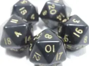 RPG Dice Set of 5 D20 - Opaque Black w/ gold ink