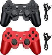 Hovlian Wireless Controller for PS3, Built-in Dual Vibration Gaming Remote Joystick Compatible with Playstation 3,with Charger Cable Cord(Black+Red)