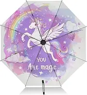 [RPLIFE] Cute Unicorn Rainbow Cloud Compact Umbrella, Lightweight Durable Auto Open Close for Women, Travel Umbrellas for Rain and Sun