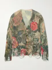 [R13] R13 - Boyfriend Distressed Floral-print Linen Cardigan - Multi - small small Multi