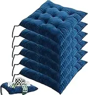 Hemore 6Pcs 16x16 Light Blue Square Chair Pads with Tie Cotton Stuffed Plush Chair Cushion for Dining, Office & Computer Chairs