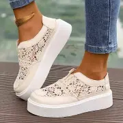 Women's White Casual Single Shoes Hollow Lace Mesh Breathable Small White Shoes