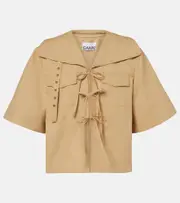 [Ganni] Ganni Bow-detail cotton and linen top AU 8 beige