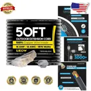 Heavy Duty 14/3 Extension Cord - 50FT Outdoor Triple Outlet with Light Indicator
