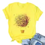 YELLOW FLORAL FLOWER T SHIRT 時尚新款鮮花熱氣球印花女士T恤