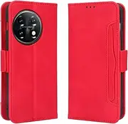 Cover Compatible with 1+ 11 5G,Compatible with OnePlus 11 5G PHB110 CPH2449 [Dual Card Slot][Flip Stand][Phone Case][Magnetic Clasp] Wallet Red
