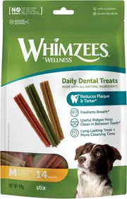 WHIMZEES Natural Daily Dental Chews For Adult Dog Medium Breed (12-18KG) 14 Packs