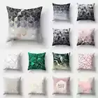 Marble Polyester Cushion Cover Colorful Patchwork Stripe Pillowcase Green Geomet