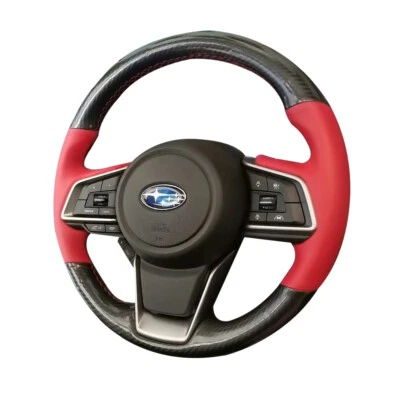 Carbon Fiber&PU Leather Steering Wheel Hand Sewing Wrap Fit For Subaru Forester