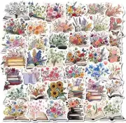 Flower Book Stickers, 50 PCS Floral with Book Sticker for Laptop Bumper