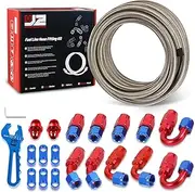 8AN 25FT 0.44" ID Stainless Steel Braided CPE Fuel Line with Swivel Hose End Fitting Adapter Kit, Silver, J2-FLS-CPE-08-SL