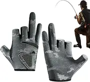 Uoqpty Fishing Gloves for Women, 3-Cut Fingers Lure Fishing Gloves, Anti-Slip Windproof Hand Protector Fingerless Fish Accessories for Paddling, Hunting & Driving