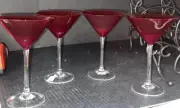 Set of 4 Crate and Barrel Martini Cocktail Glasses Ruby Red Clear Stem 9 Oz