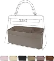 DGAZ Purse Bag Organizer Insert, Silk, Luxury Handbag Tote in Bag Shapers, Fits Kelly mini I/mini II /20/25/28/32/35/40/42/50 Bags (Etoupe grey, KL25, Retourne)