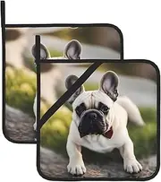 French Bulldog Dog Potholders BBQ Pot Holders for Heat Resistant Potholder, Hot Pads,Cooking Baking(2-Pack)