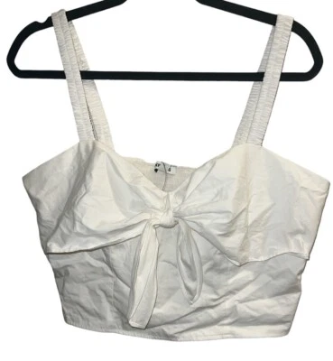 EXPRESS NWT Womans White Smock Back Tie-Front Cropped Sz Large Top with Straps