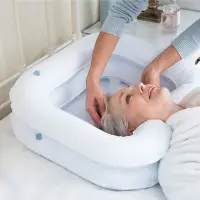 在飛比找momo購物網優惠-充氣式雙層床上洗頭盆組 面盆(床上洗頭槽+活動墊頭枕+排水管