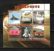 CONGO 2007, HOJA BLOQUE 6 VALORES TRANSPORTES. MNH.