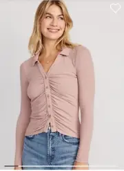 NEW Old Navy Pink Fitted Long Sleeve Button Front Top Size M MEDIUM NWT Women's