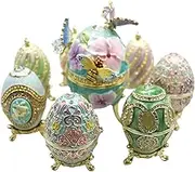 Utgdf Metal Craft Green Butterfly Egg Music Box, Home Decor Easter Egg Musical Box with 7 Pieces Small Egg Trinket Box Gift for Birthday