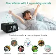 Compact Alarm Clock with FM Radio, USB Charging, Dual Alarms, and Temperature Display