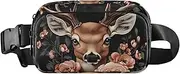 [XYMZR] Fanny Pack Deer Head Floral Hip Bag Belt Bag for Women Man Fashion Waist Pack Water-repellent Crossbody Bag for Halloween Costumes Running Hiking Jogging Travel Sport, Multi-colored, one size