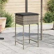Garden Bar Stools with Cushions 2 pcs Grey Poly Rattan,Comfortable Rattan Outdoor Bar Stools with Padded Cushions for Garden Patio Porch Outdoor Chair