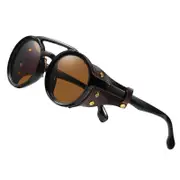 KEITHION Glacier Windproof Mountaineering Steampunk Style Round Vintage Sunglasses, Retro Eyewear For Men Women With Leather Side Goggles, Cycling ...