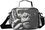 Black White Portrait Monkey Insulated Lunch Box for Women Men - Ideal for Work, Picnics - Includes Adjustable Shoulder Strap