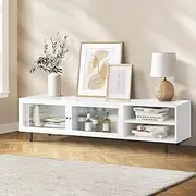 Oikiture Entertainment Unit with Tempered-Glass Doors Storage Shelf White