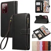 Rosbtib Mobile Phone Case for Samsung Galaxy S20 FE 4G/5G 6.5 Inch Leather Case Zip Magnetic Closure Wallet with 4 Card Slots Stand Function Retro Leather Case Galaxy S20 FE 4G/5G Case, Black