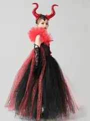 GIRLS Creations Royal Vampire Costume for Girls Deluxe Set Halloween Gothic Victorian Vampiress Queen Dress Up Party FOR Height 120-135cm