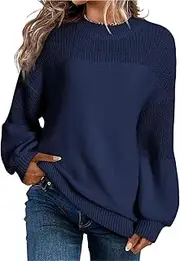[NAVYN] Women's Fall Winter Crew Neck Long Sleeve Christmas Knitted Sweaters Loose Thermal Knit Pullovers Tops Womens Clothes(Dark Blue,S/Small)
