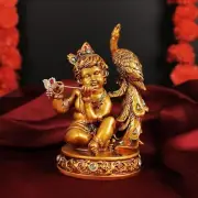 Seated Lord Krishna with Peacock Statue Figurine Showpiece