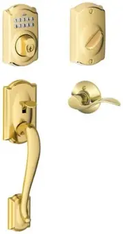 Schlage FE365-CAM-ACC-LH Camelot Left Handed Electronic Handleset - Brass