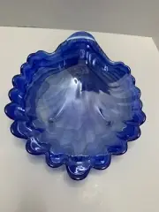 Blue Carnival Glass Clam Shell Trinket Dish. Beautiful.
