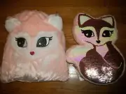 NWT JUSTICE PINK FOX SOFT BLANKET IN A BAG & FLIP SEQUIN PILLOW SET GIRLS ROOM