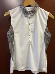 NEW Daily Sports Womens Leopard Mesh Trim White Snap Front Golf Top Polo M