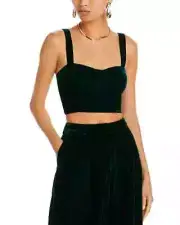 Aqua Velvet Cropped Top Women's XL Dark Green Sweetheart Neck Side Zip Closure