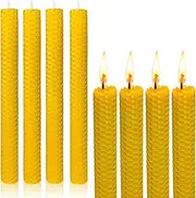 Lacaser 8 Pack Beeswax Taper Candles, Hand-Rolled Bees Wax Candle for Home, Unscented & Dripless Candle Sticks, 9" Long, 4 Hours Burning Time, Yellow
