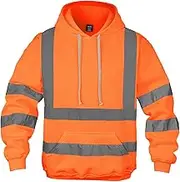 wefeyuv High Visibility ANSI Class 3 Safety Work Hooded Reflective Sweatshirts Pullover for Men
