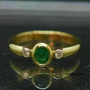 3-Stone Wedding Jewelry Ring 1.50CT Oval Cut Genuine Emerald 14K Yellow Gold FN