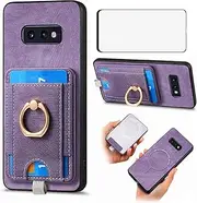Asuwish Phone Case for Samsung Galaxy S10e Wallet Cell Cover with Screen Protector Tempered Glass Accessories Girls Mobile and Slim Ring Stand Credit Card Holder Slot S 10e 10se Se10 Women Men Purple
