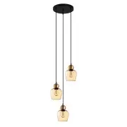 Champan Round Base 3 Ellipse Glass Pendant Lights - Bronze/Amber