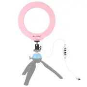 PU378F USB 4.7Inch 3 Modes 3200K-5500K Dimmable LED Video Ring Light with Cold Shoe Tripod Ball Head for Youtube Tiktok Live Streaming Pink