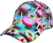 [YANYU] Colorful Sweet Lollipop Cupcake Donut Print Adjustable Snapback Hat Baseball Cap Comfortable and Stylish for Men and Women, Black, One Size